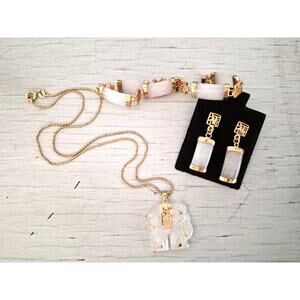 Vintage White Jade Gold Plated Jewelry Set